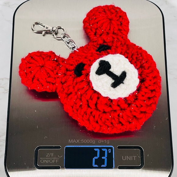 Red Sparkle Bear Crochet Bag Charm - Picture 5 of 6